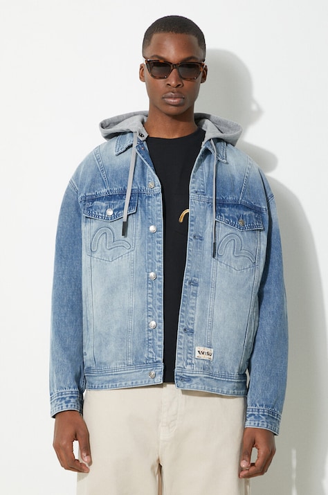 Džínová bunda Evisu Seagull & Evisu Embossed pánská, přechodná, oversize, 2ESHTM4DJ8080