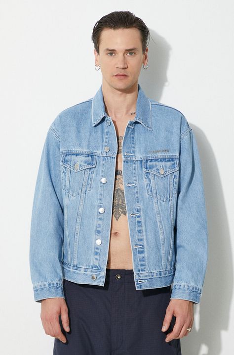 Rifľová bunda A Bathing Ape Metal Logo Pin Denim Jacket pánska, prechodná, oversize, 1J80140056