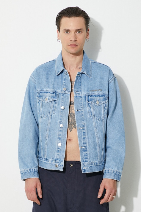 A Bathing Ape denim jacket Metal Logo Pin Denim Jacket men's blue color 1J80140056