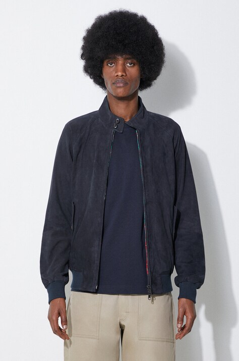 Semišová bunda Baracuta G9 Suede pánska, tmavomodrá farba, prechodná, BRCPS0939