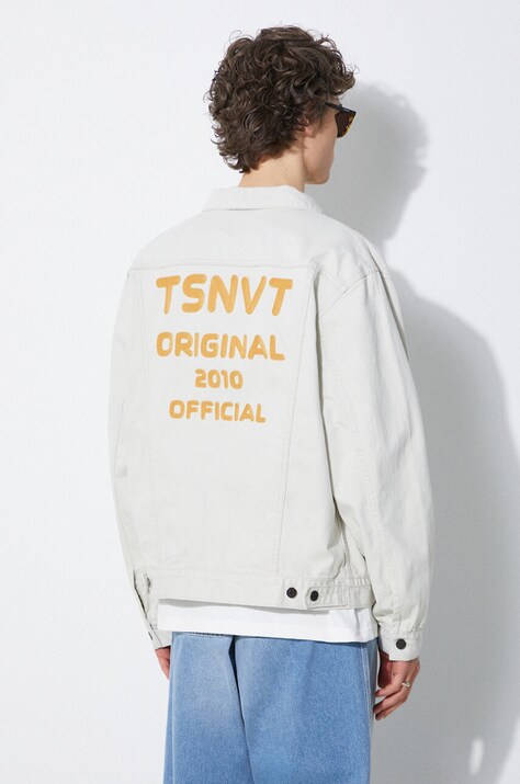 thisisneverthat geacă din denim Trucker bărbați, culoarea gri, de tranziție, oversized, TN241WOWLS06