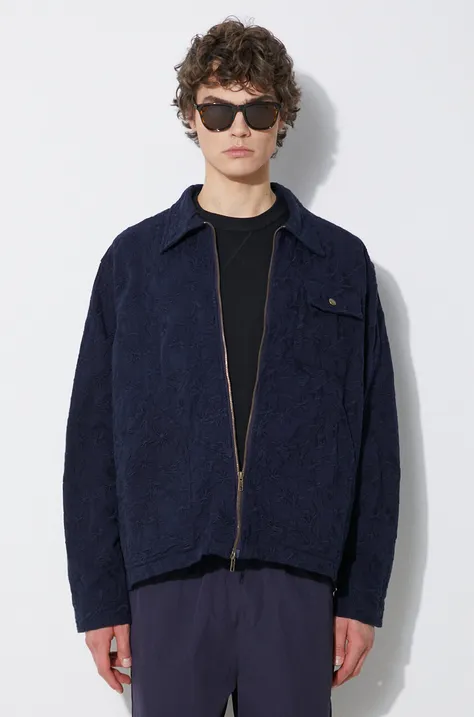 Pamučna jakna Corridor Floral Embroidered Zip Jacket boja: tamno plava, za prijelazno razdoblje, oversize, JKT0019