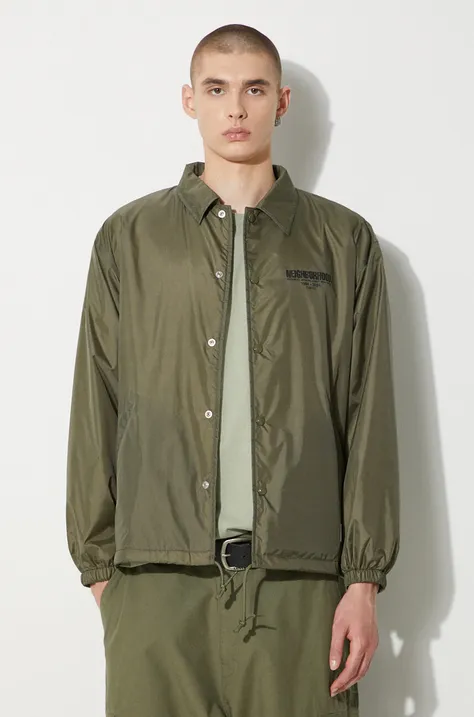 Jakna NEIGHBORHOOD Windbreaker Jacket za muškarce, boja: zelena, za prijelazno razdoblje, oversize, 241TSNH.JKM01