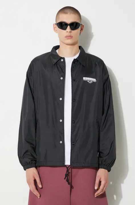 Jakna NEIGHBORHOOD Windbreaker Jacket za muškarce, boja: crna, za prijelazno razdoblje, oversize, 241TSNH.JKM01