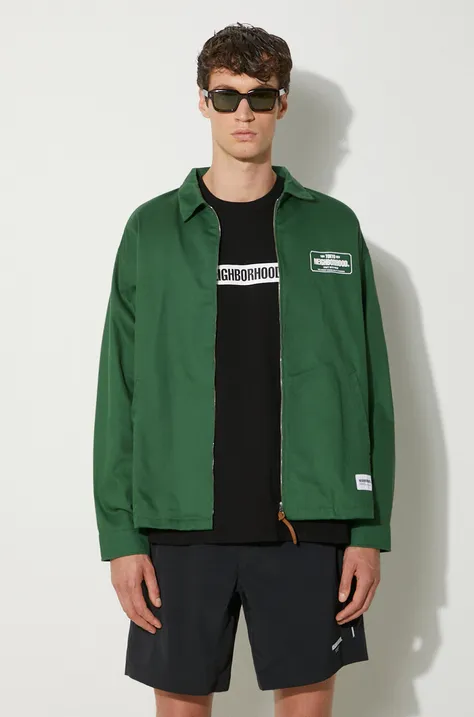 Βαμβακερό σακάκι NEIGHBORHOOD Zip Work Jacket χρώμα: πράσινο, 241TSNH.JKM02