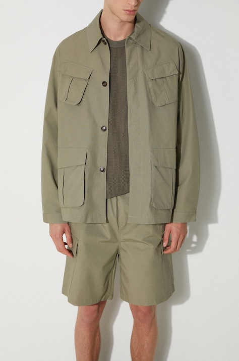 Памучно яке MKI MIYUKI ZOKU Ripstop Cargo Jacket в зелено преходен модел с уголемена кройка RIPSTOP.CARGO.JACKET