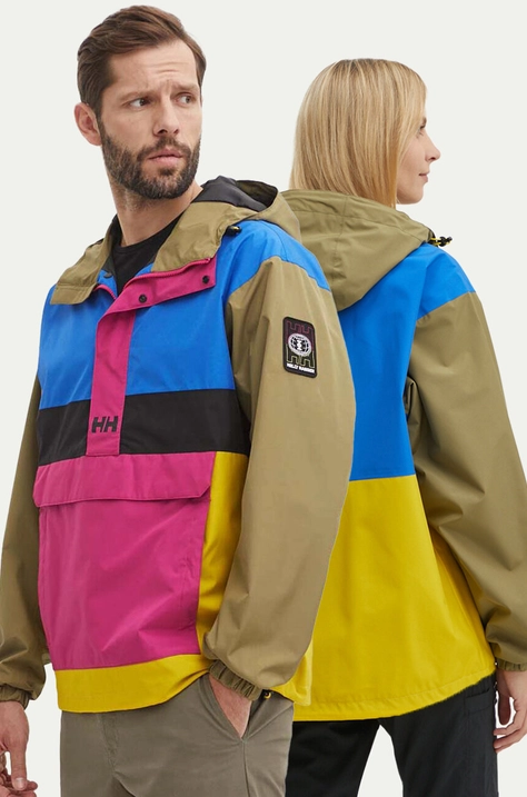 Nepremokavá bunda Helly Hansen zelená farba, prechodná, oversize