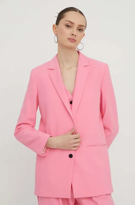 Піджак HUGO колір рожевий однобортний однотонна
