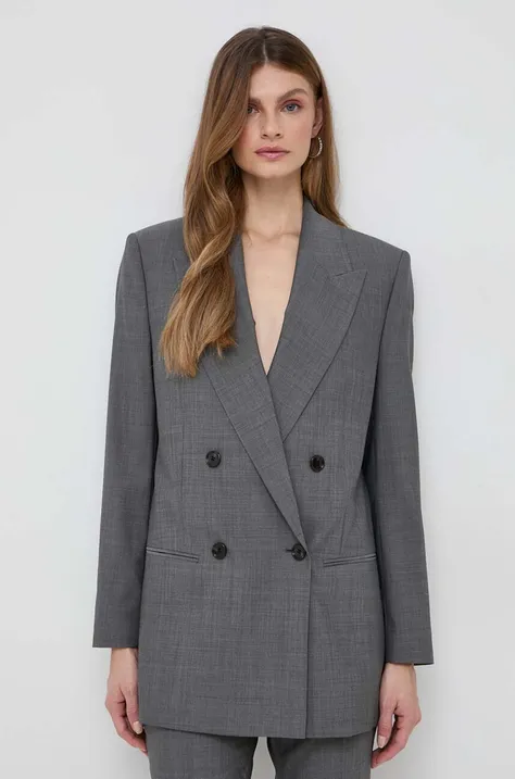 Шерстяной пиджак BOSS цвет серый двубортный однотонная
