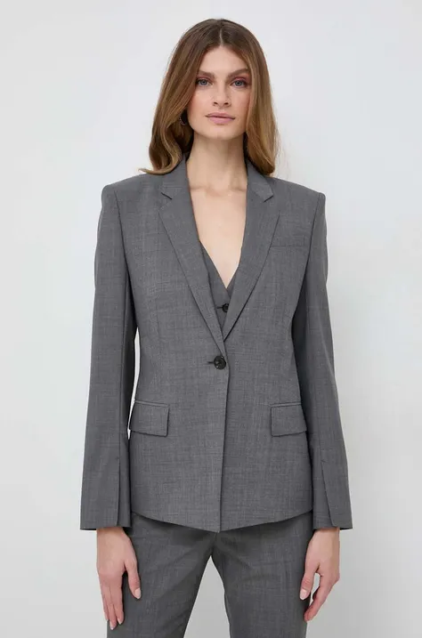 Шерстяной пиджак BOSS цвет серый однобортный однотонная