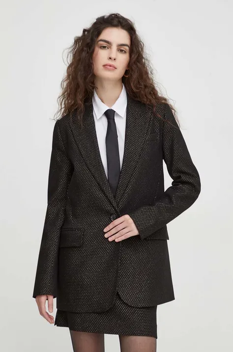Піджак Bruuns Bazaar колір чорний без застібки візерунок