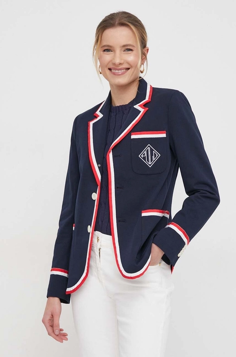 Bavlněné sako Polo Ralph Lauren tmavomodrá barva