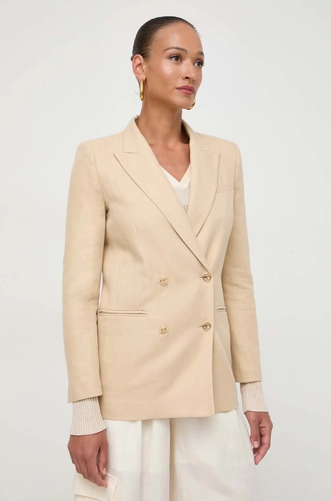 Twinset blazer din amestec de in culoarea bej, un singur rand de nasturi, neted