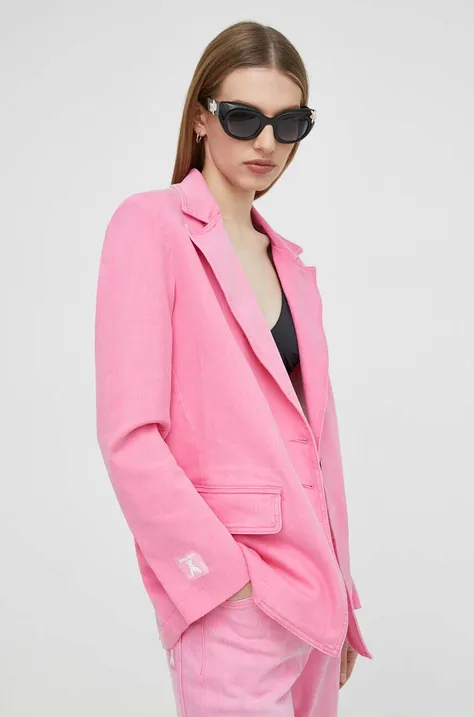 Джинсовий піджак Patrizia Pepe колір рожевий однобортний однотонна