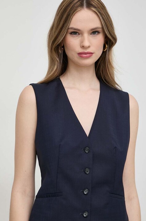 Шерстяной жилет BOSS цвет синий однобортный