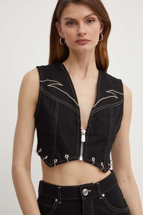 Pinko vesta jeans culoarea negru, un singur rand de nasturi, 103625 A1VD
