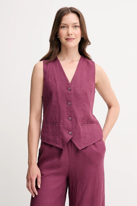 United Colors of Benetton vestă de in culoarea bej, un singur rand de nasturi