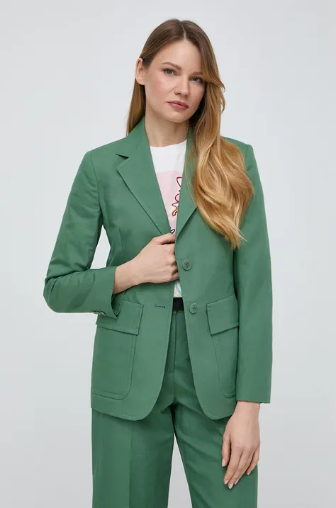 Пиджак с примесью льна Weekend Max Mara цвет зелёный однобортный однотонная