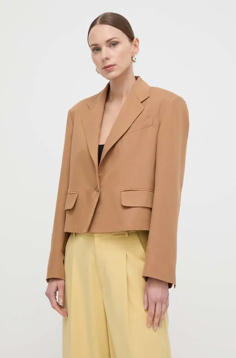Пиджак с примесью льна Weekend Max Mara цвет коричневый однобортный однотонная