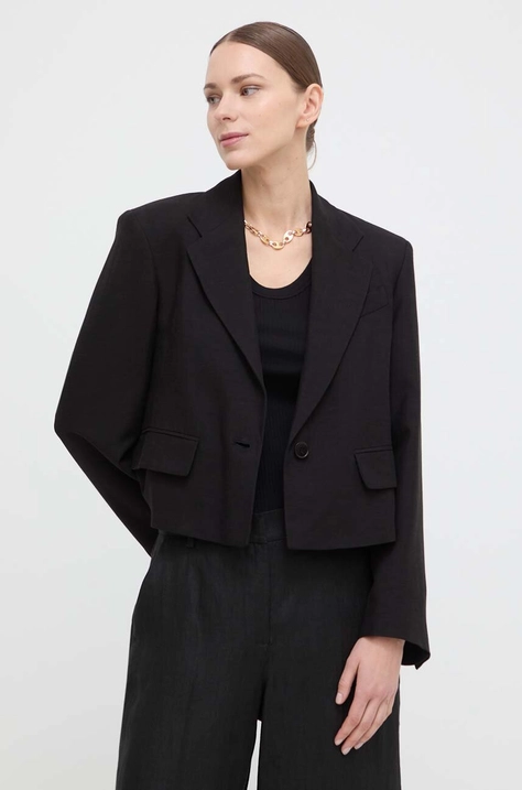 Blazer με μείγμα λινών Weekend Max Mara χρώμα: μαύρο