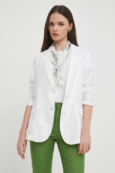United Colors of Benetton sacou de in culoarea alb, un singur rand de nasturi, neted