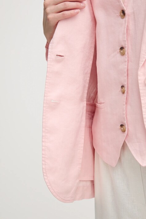 United Colors of Benetton однобортний піджак жіночий лляний — SS24-KZD07L, рожевий — фото 6