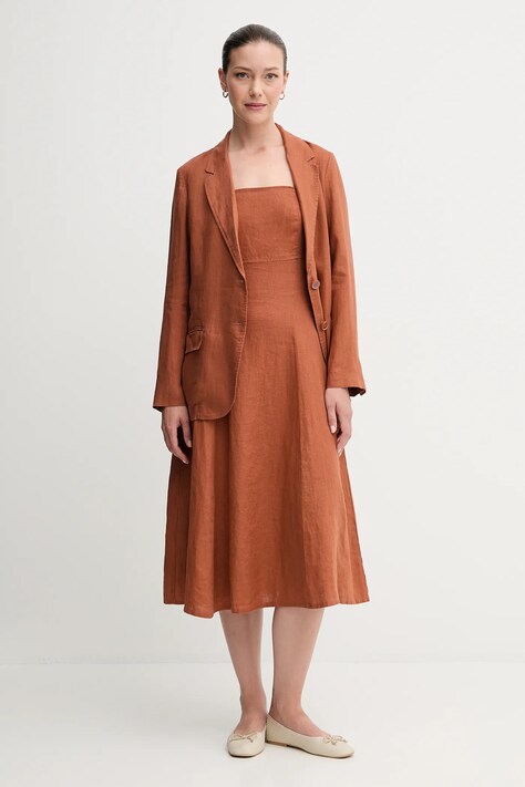 United Colors of Benetton однобортний піджак жіночий лляний — SS24-KZD07L, коричневий — фото 2