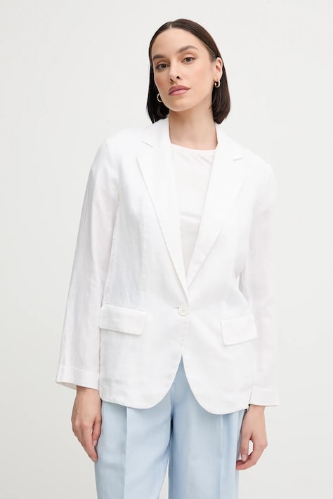 Laneni sako Sisley boja: bijela, jednoredno zakopčavanje, bez uzorka