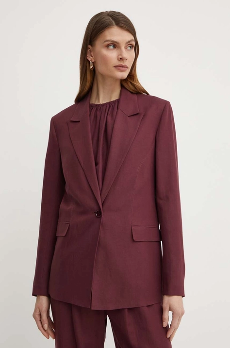 Patrizia Pepe blazer din amestec de in culoarea bordo, un singur rand de nasturi, neted, 2S1496 A052