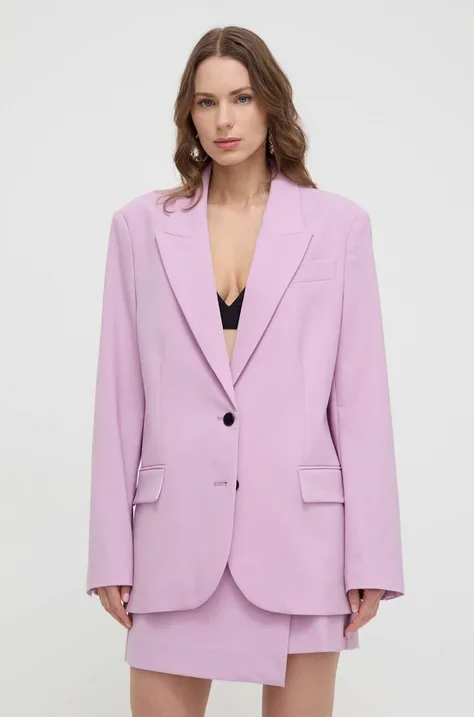 Karl Lagerfeld blézer gyapjú keverékből rózsaszín, sima, egysoros gombolású