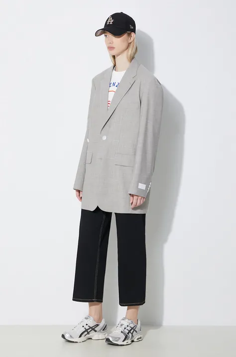 Vlnené sako Kenzo Solid Kimono Blazer šedá farba, jednoradové, jednofarebné, FE52VE2469RB.96