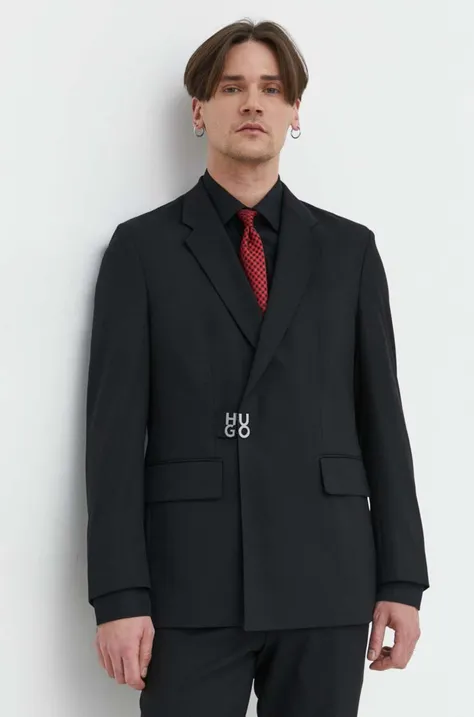 Пиджак с примесью шерсти HUGO цвет чёрный