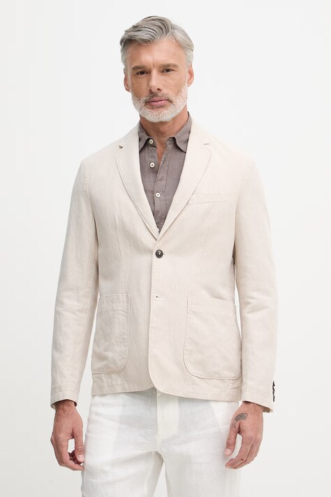United Colors of Benetton marynarka jednorzędowa męska z dodatkiem lnu beżowa 2YQSUW014