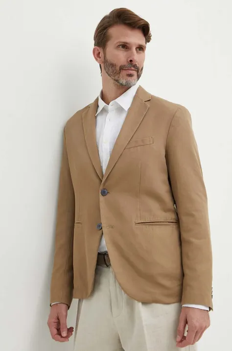 Хлопковый пиджак Sisley цвет коричневый