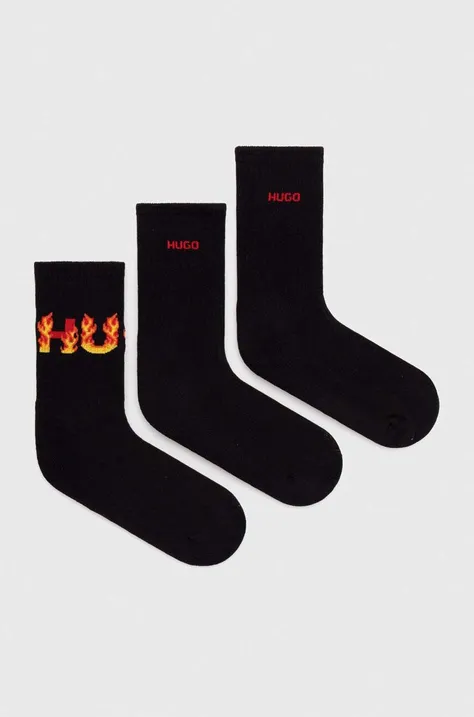Čarape HUGO 3-pack za žene, boja: crna, 50516648