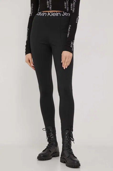 Calvin Klein Jeans legginsy damskie kolor czarny gładkie