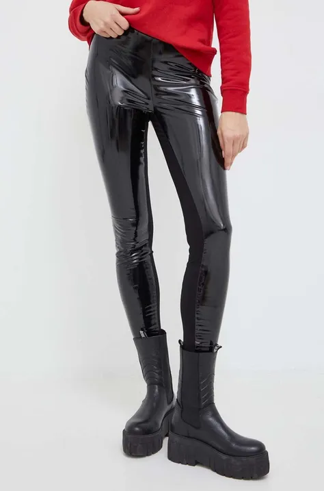 Lateks hlače Karl Lagerfeld boja: crna, uski kroj, visoki struk