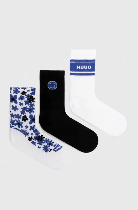 Nogavice Hugo Blue 3-pack ženski, bela barva