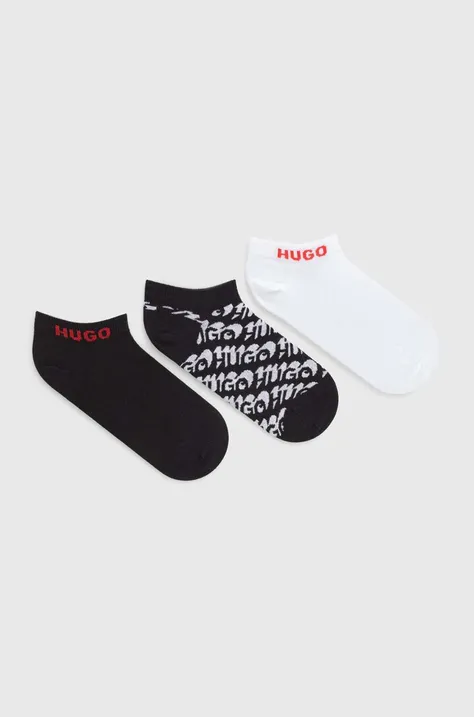 Nogavice HUGO 3-pack ženski, črna barva