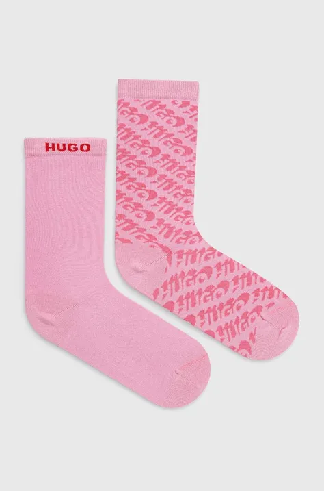 Nogavice HUGO 2-pack ženski, roza barva