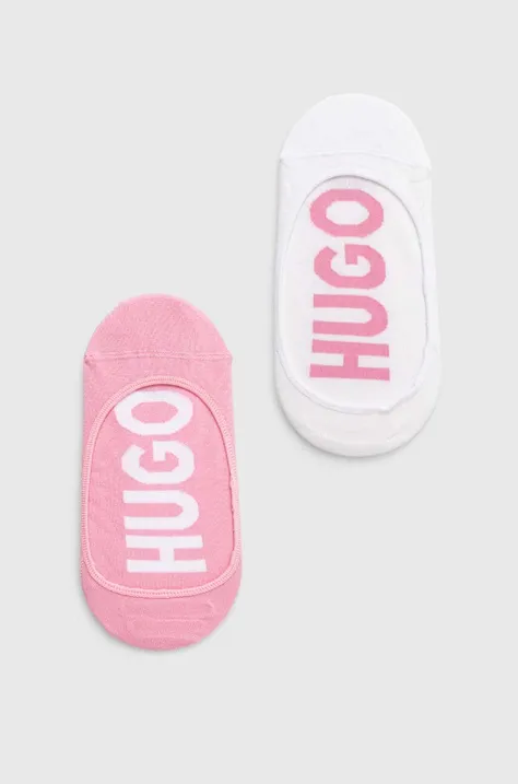Nogavice HUGO 2-pack ženski, roza barva