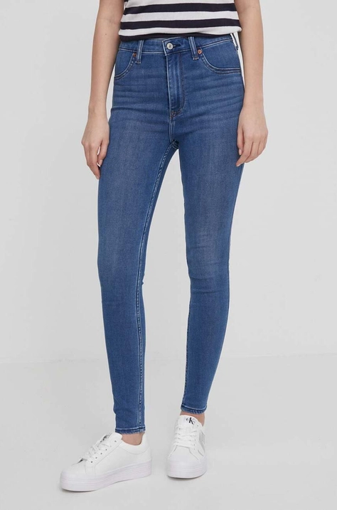 Abercrombie & Fitch jeansi femei, culoarea albastru marin