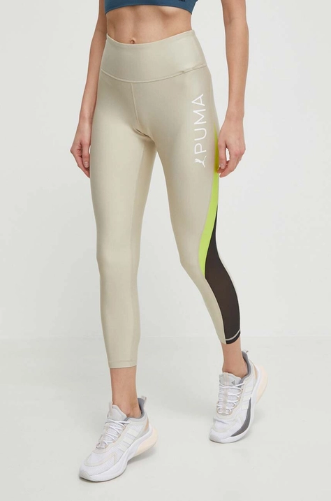 Puma leggins de antrenament Fit Eversculpt culoarea bej, cu imprimeu, 524798