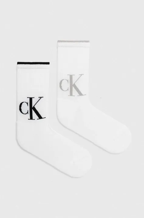 Calvin Klein Jeans sosete 2-pack femei, culoarea alb