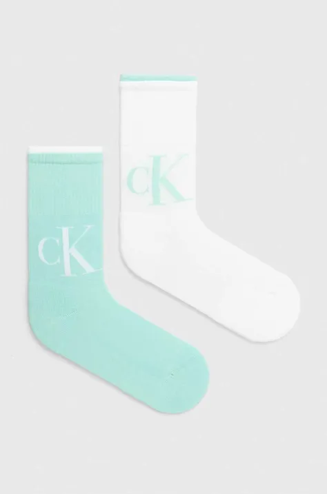 Ponožky Calvin Klein Jeans 2-pak dámske, tyrkysová farba, 701226663