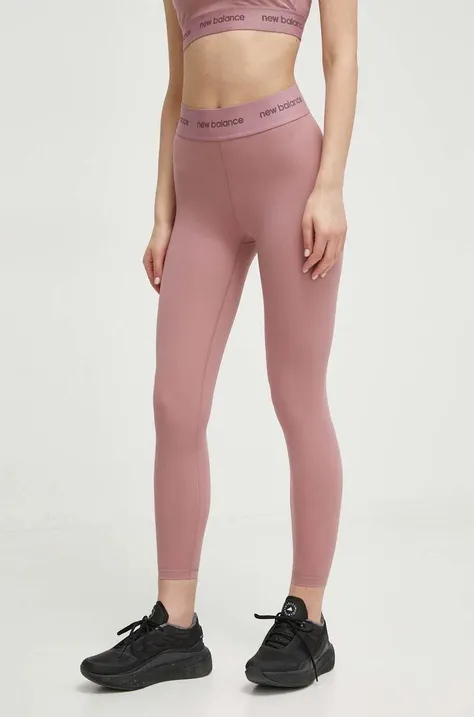 New Balance legginsy treningowe Sleek kolor różowy z nadrukiem