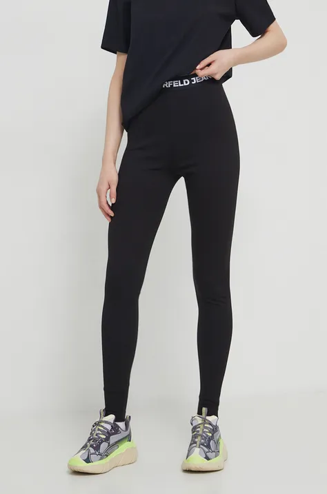 Легінси Karl Lagerfeld Jeans жіночі колір чорний однотонні