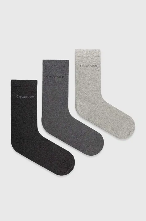 Nogavice Calvin Klein 3-pack ženske, siva barva, 701226676