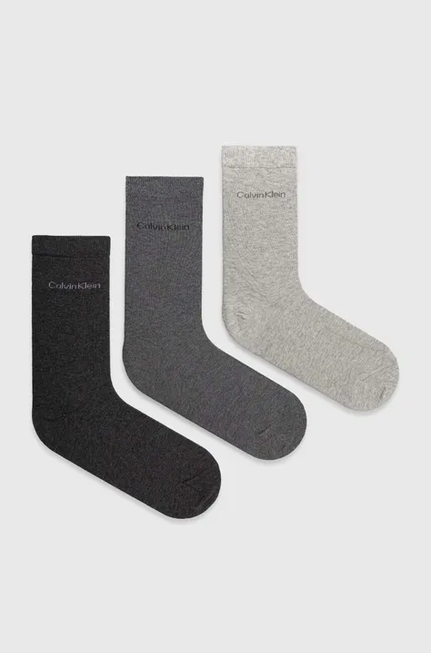 Ponožky Calvin Klein 3-pak dámske, šedá farba, 701226676