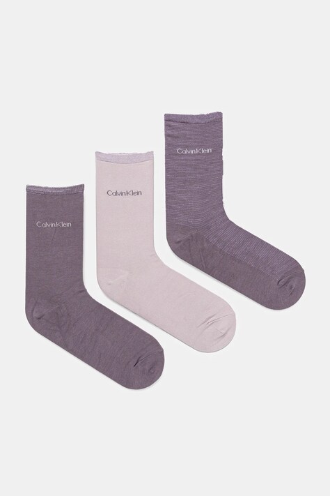 Calvin Klein sosete 3-pack femei, culoarea violet, 701229443